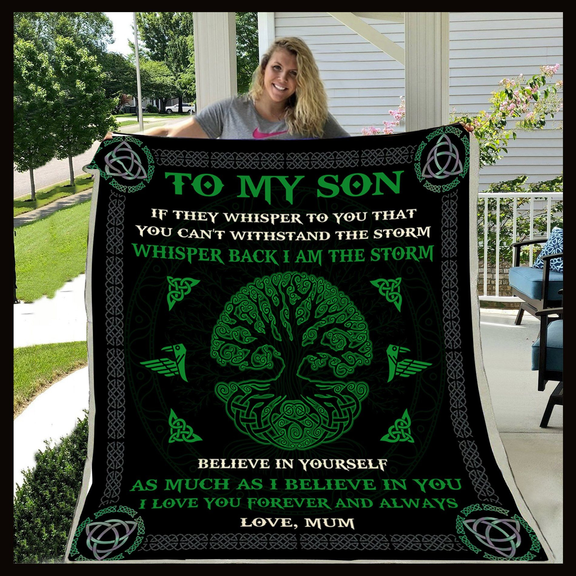 To My Son Whispered Back I Am The Storm Raven Viking Symbol For Son From Mom Throw Blanket