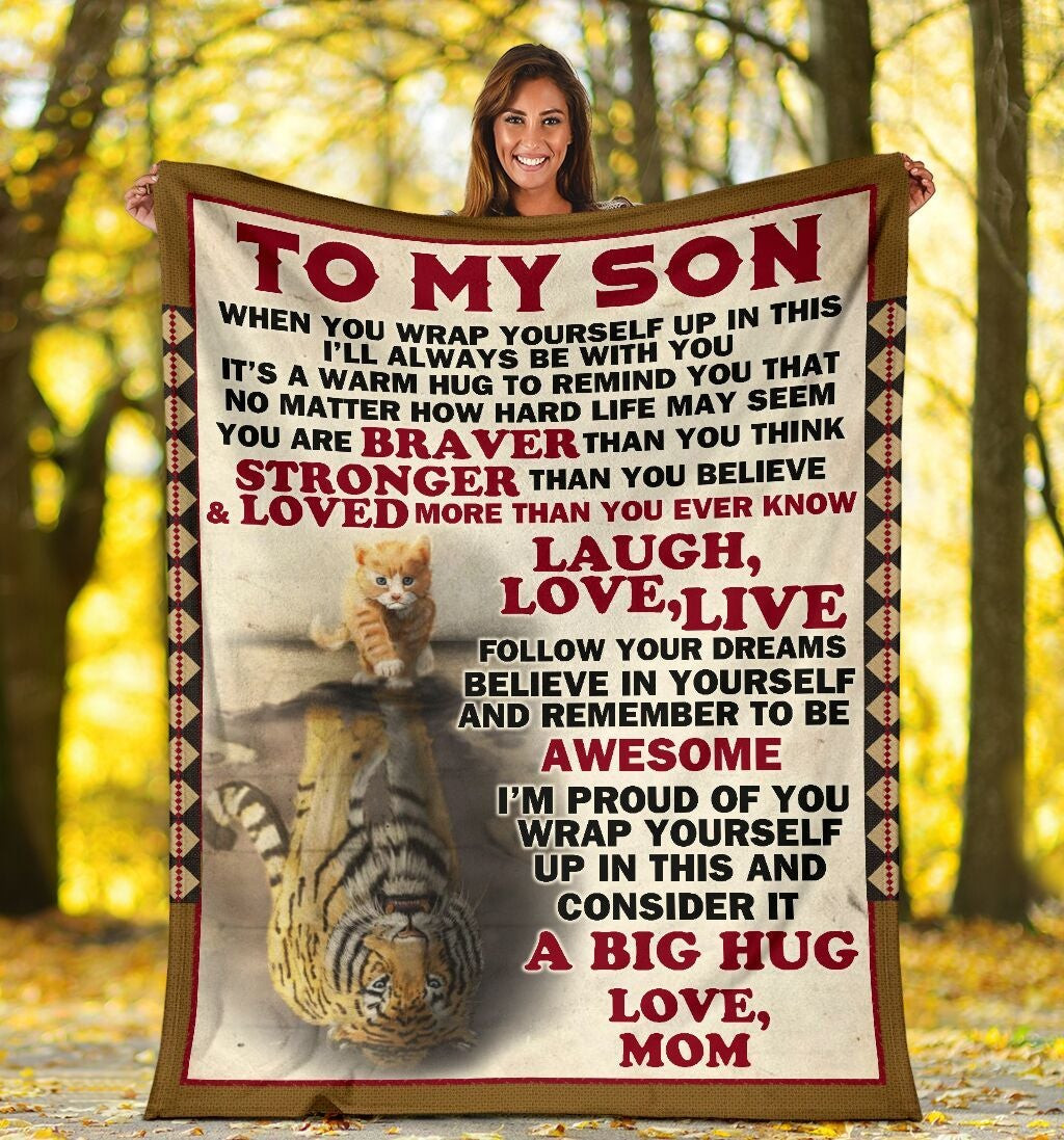 To My Son With Cat Throw Blanket