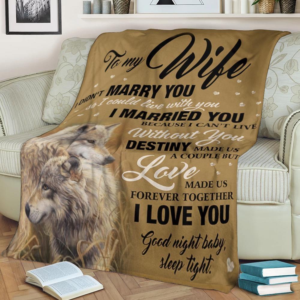 To My Wife Destiny Made Us A Couple Wolves Brown Throw Blanket