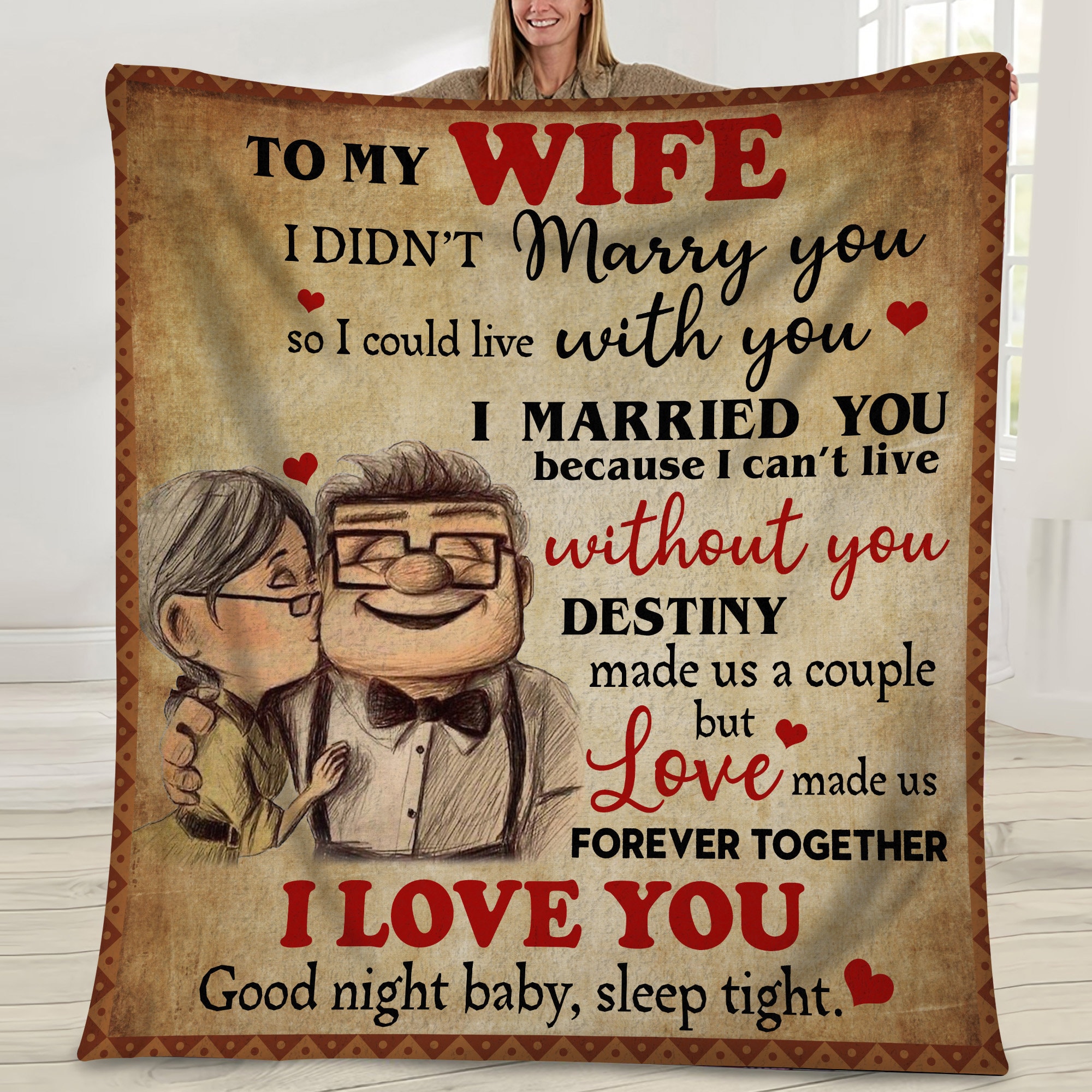 To My Wife From Husband Carl Ellie Up Movie Couple Family Matching Blanket