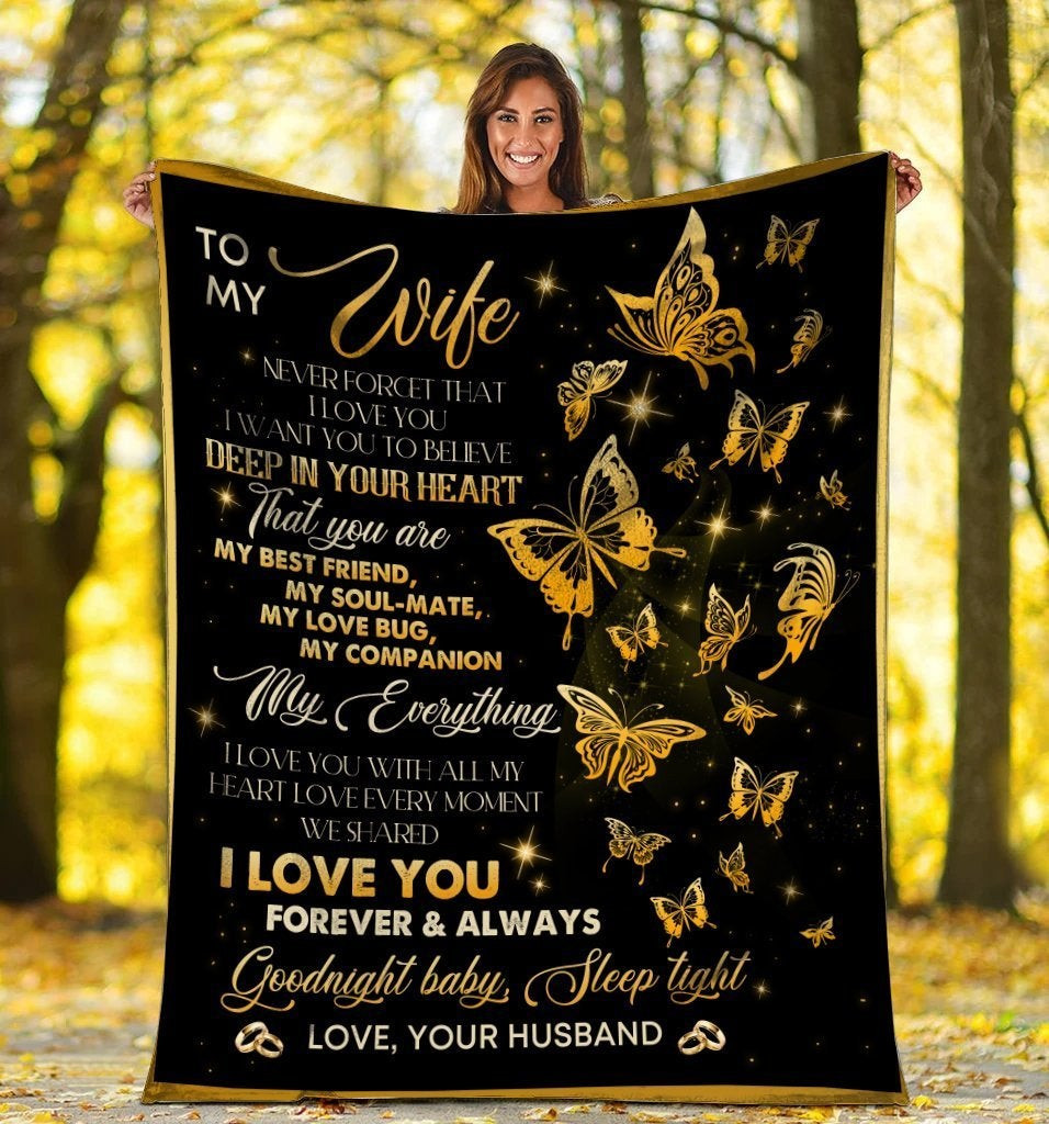 To My Wife I Love You Forever And Always Butterflies Black Throw Blanket