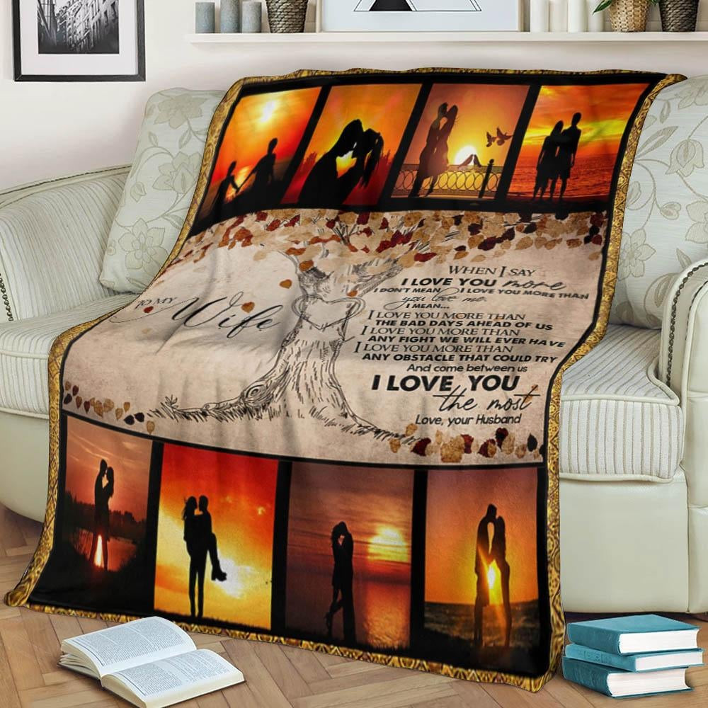 To My Wife I Love You The Most Couple With Sunset Orange Throw Blanket