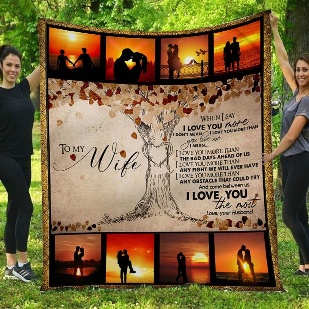 To My Wife I Love You The Most Couple With Sunset Orange Throw Blanket