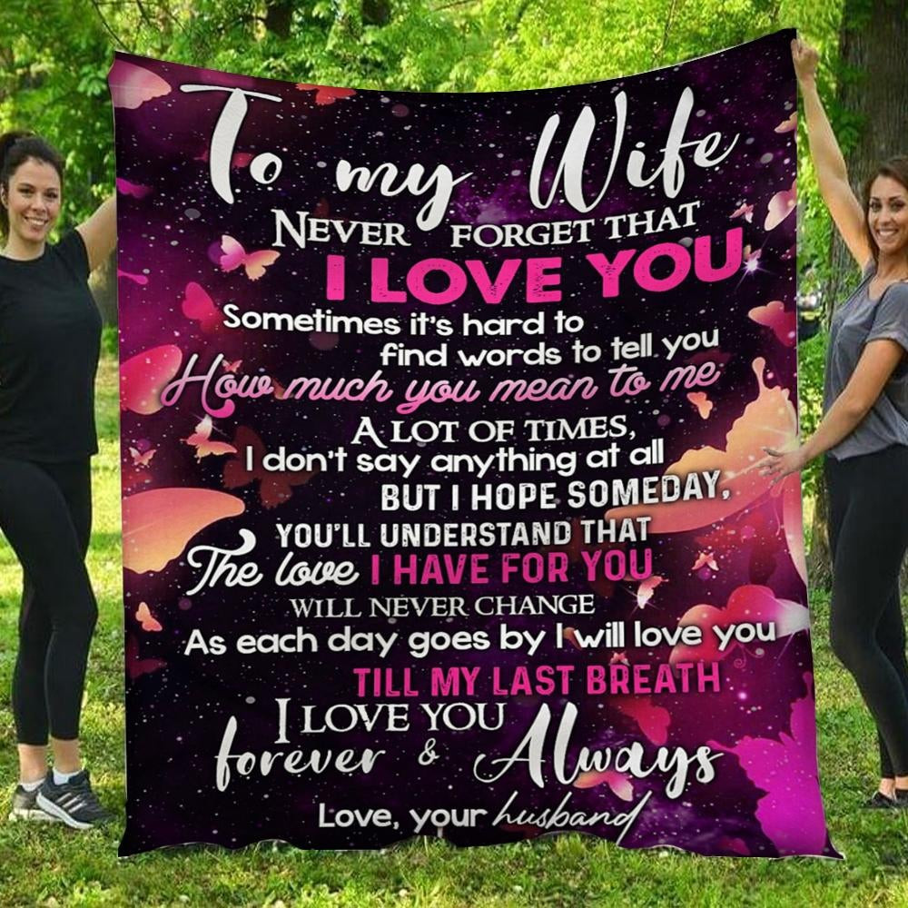 To My Wife I Will Love You Till My Last Breath Butterflies Dark Purple Throw Blanket