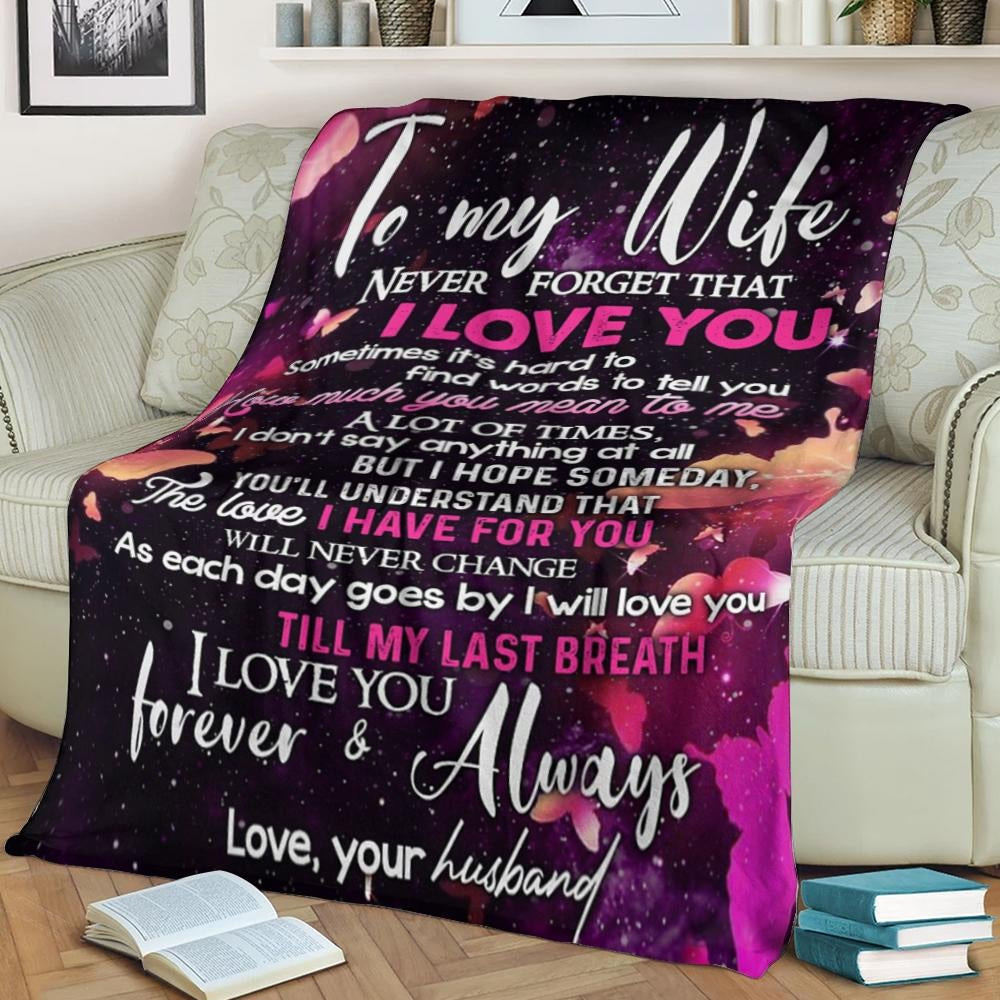 To My Wife I Will Love You Till My Last Breath Butterflies Dark Purple Throw Blanket