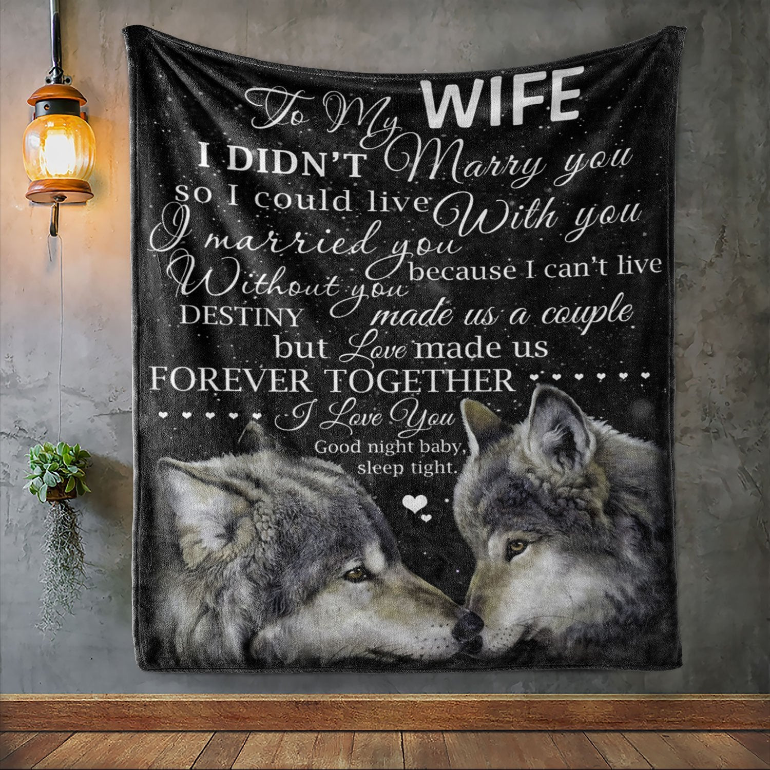 To My Wife Love Made Us Forever Together Wolves Black Throw Blanket