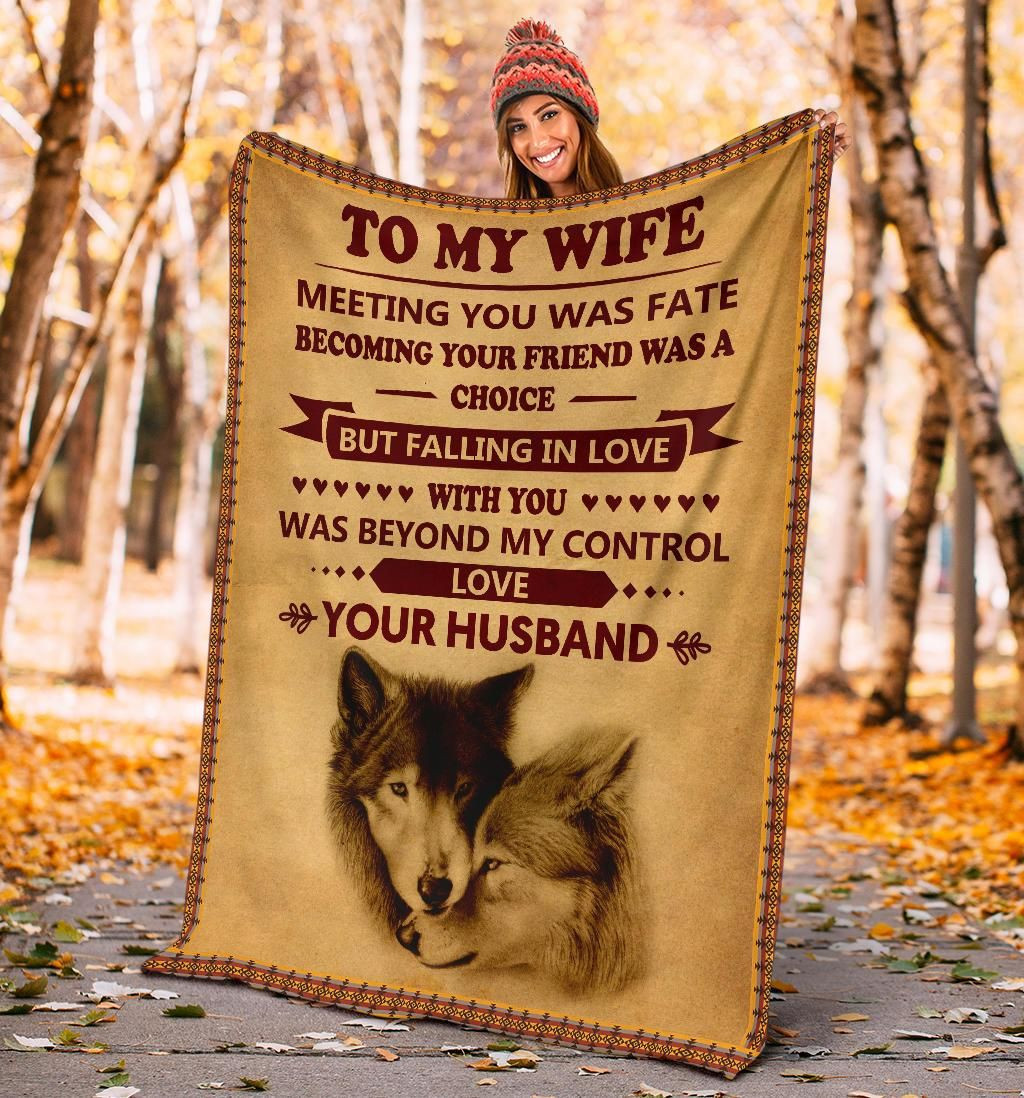 To My Wife Meeting You Was Fate Falling In Love With You Wolf Native American For Wife From Husband Throw Blanket