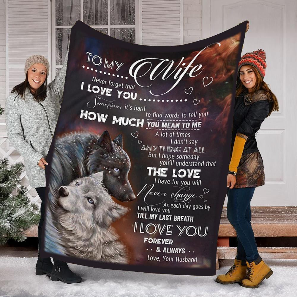 To My Wife Never Forget That I Love You Wolves Multicolor Throw Blanket