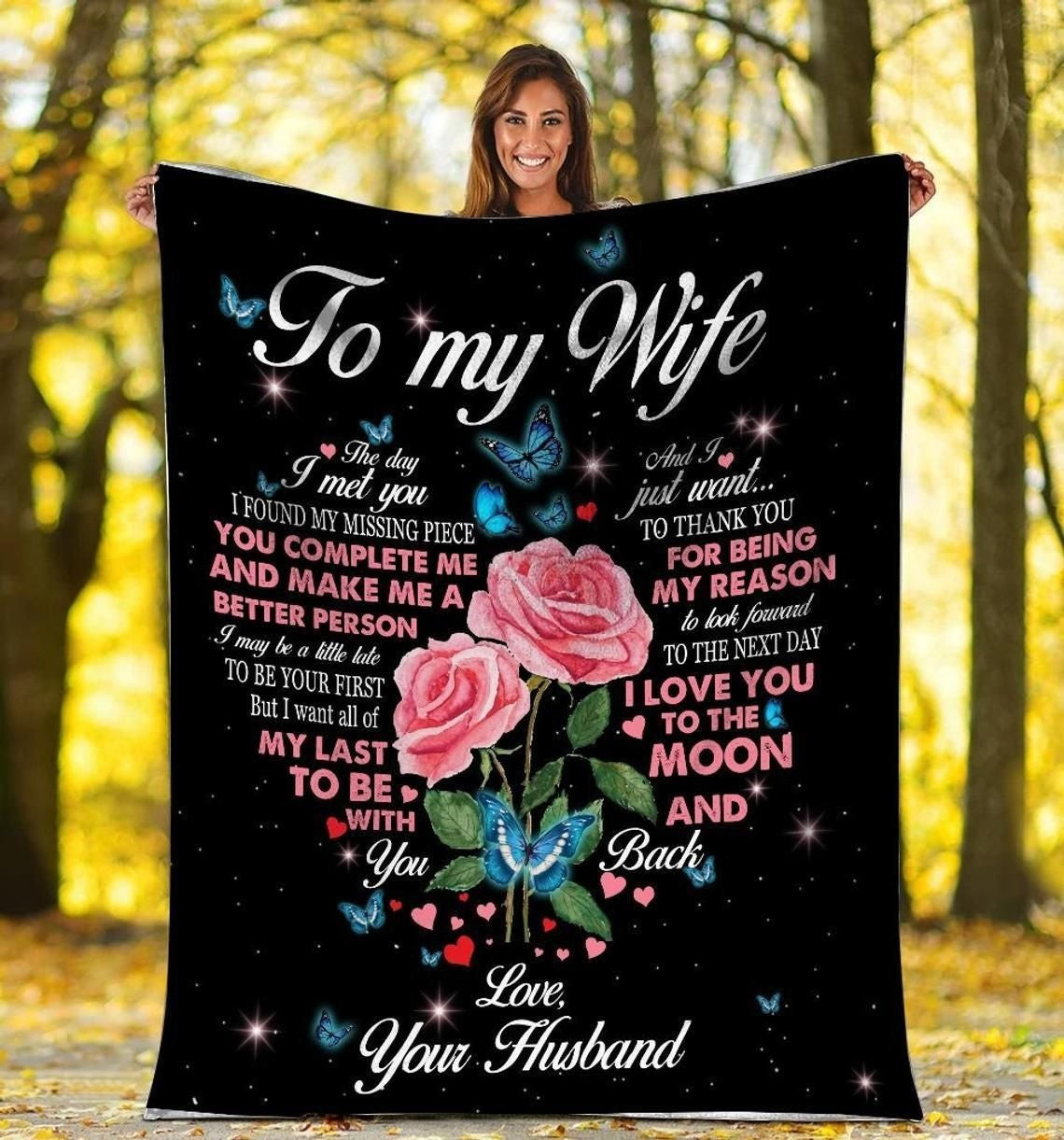 To My Wife The Day I Met You Rose Butterfly Throw Blanket