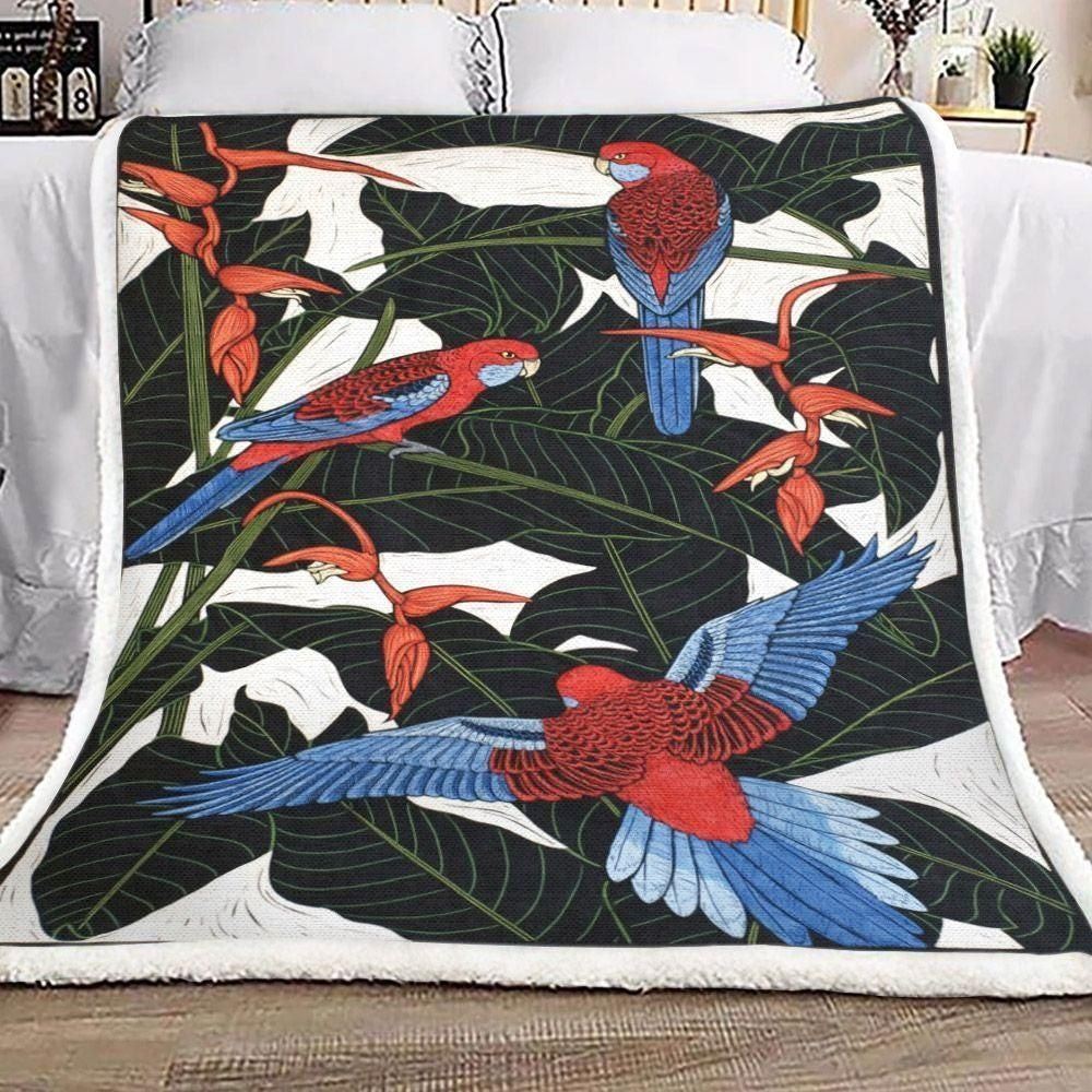 Tropical Leaves Parrot Throw Blanket