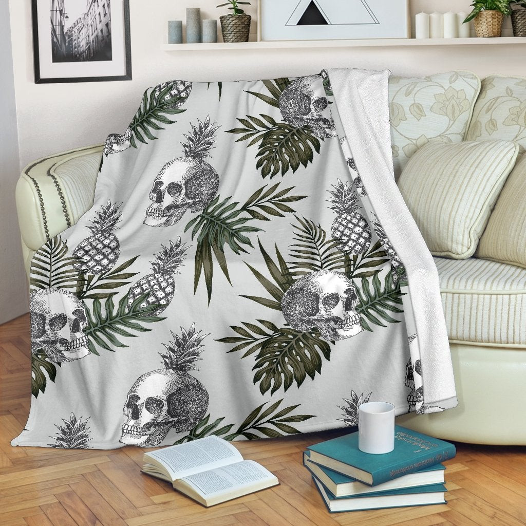 Tropical Pineapple Skull Pattern Throw Blanket