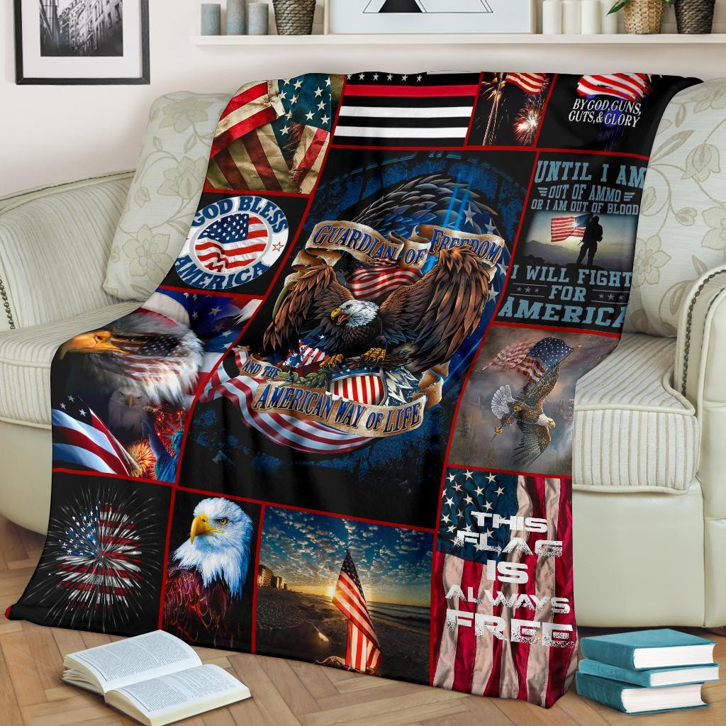 US Army Guardian Of Freedom Eagle American Flag Throw Blanket