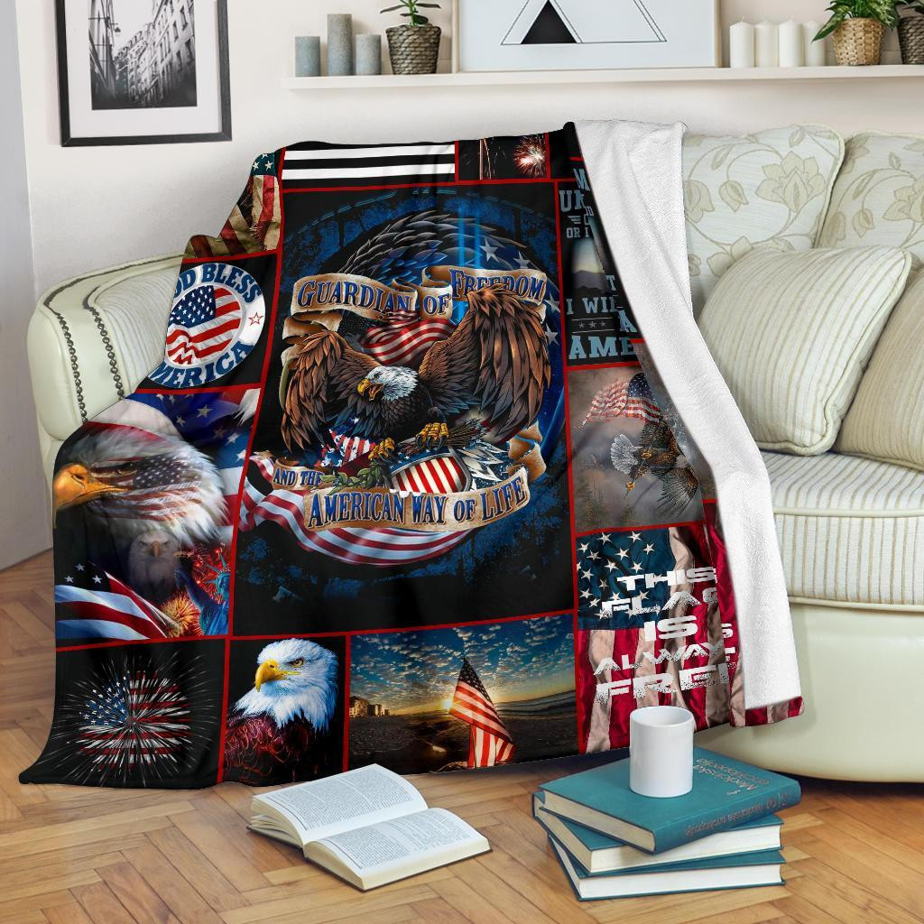 US Army Guardian Of Freedom Eagle American Flag Throw Blanket