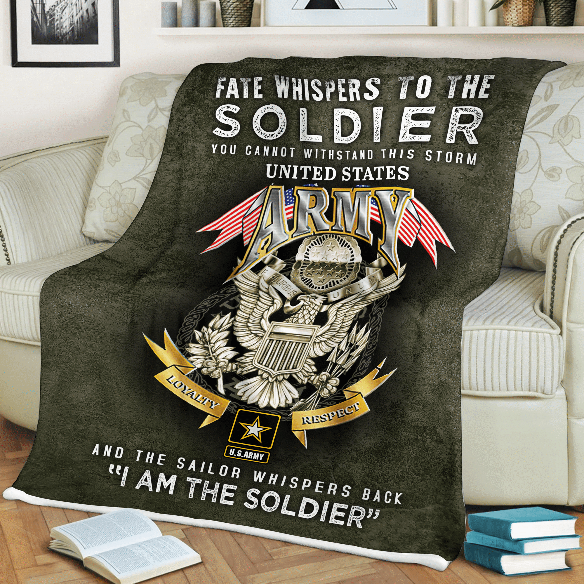 US Army I Am The Soldier Loyalty Respect Eagle Throw Blanket