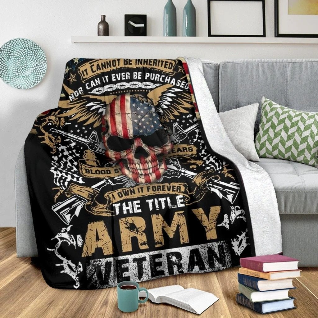 US Army I Own It Forever Skull Guns Multicolor Throw Blanket