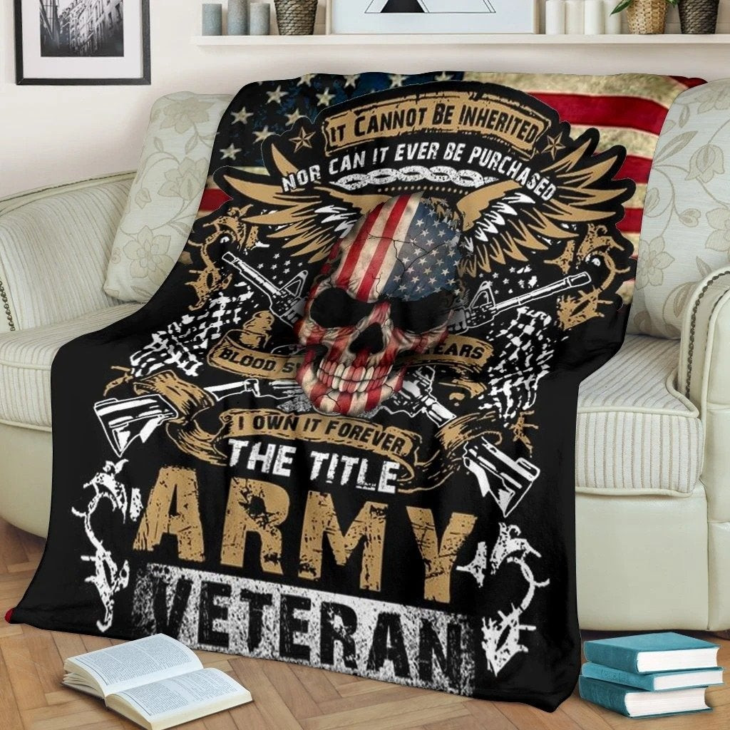 US Army I Own It Forever Skull Guns Multicolor Throw Blanket