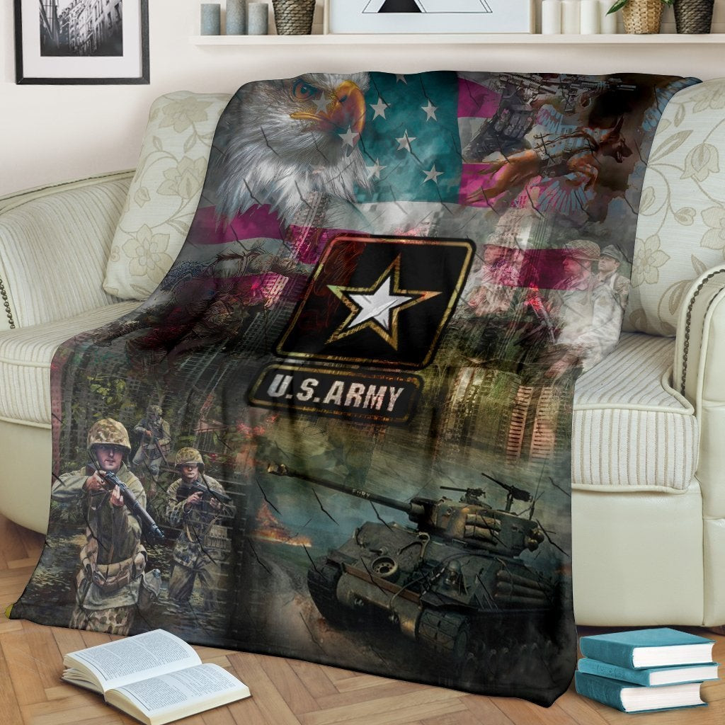 US Army Soldier And Tank Multicolor Throw Blanket