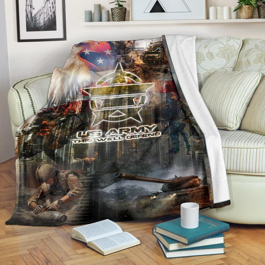 US Army This We Will Defend Soldier and Eagle Throw Blanket