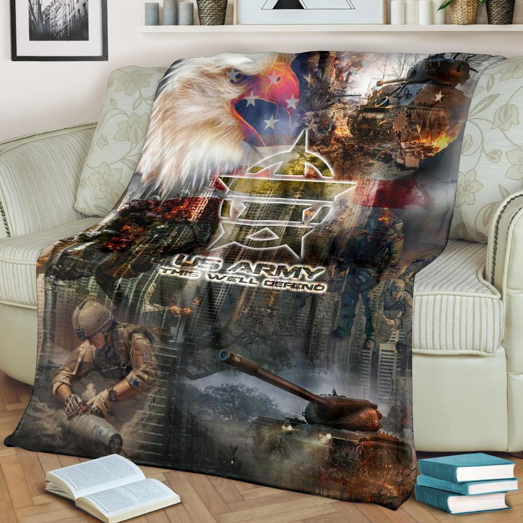 US Army This We Will Defend Soldier and Eagle Throw Blanket