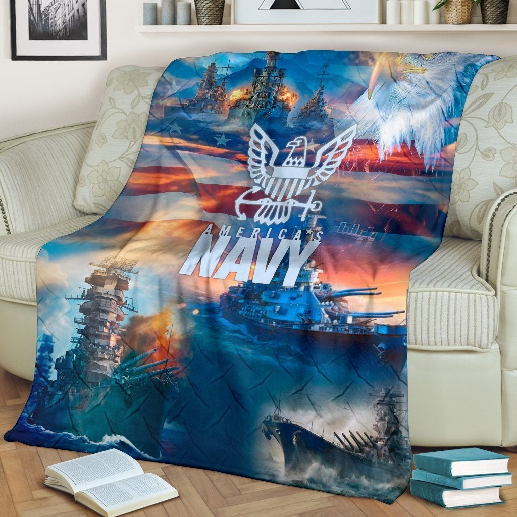 US Navy America Navy Eagle And Shield Throw Blanket