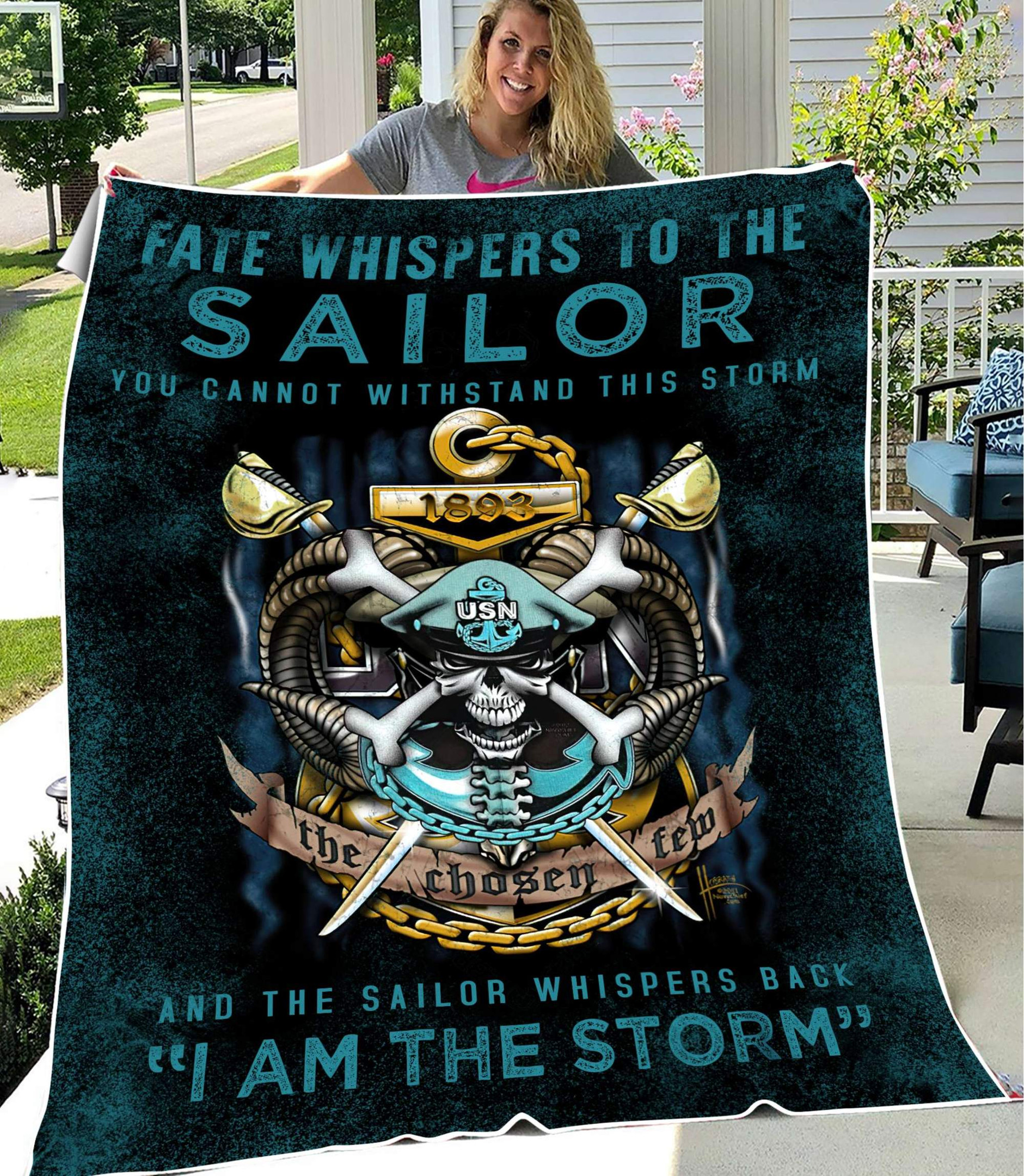 US Navy I Am The Storm Skull Swords USN Throw Blanket