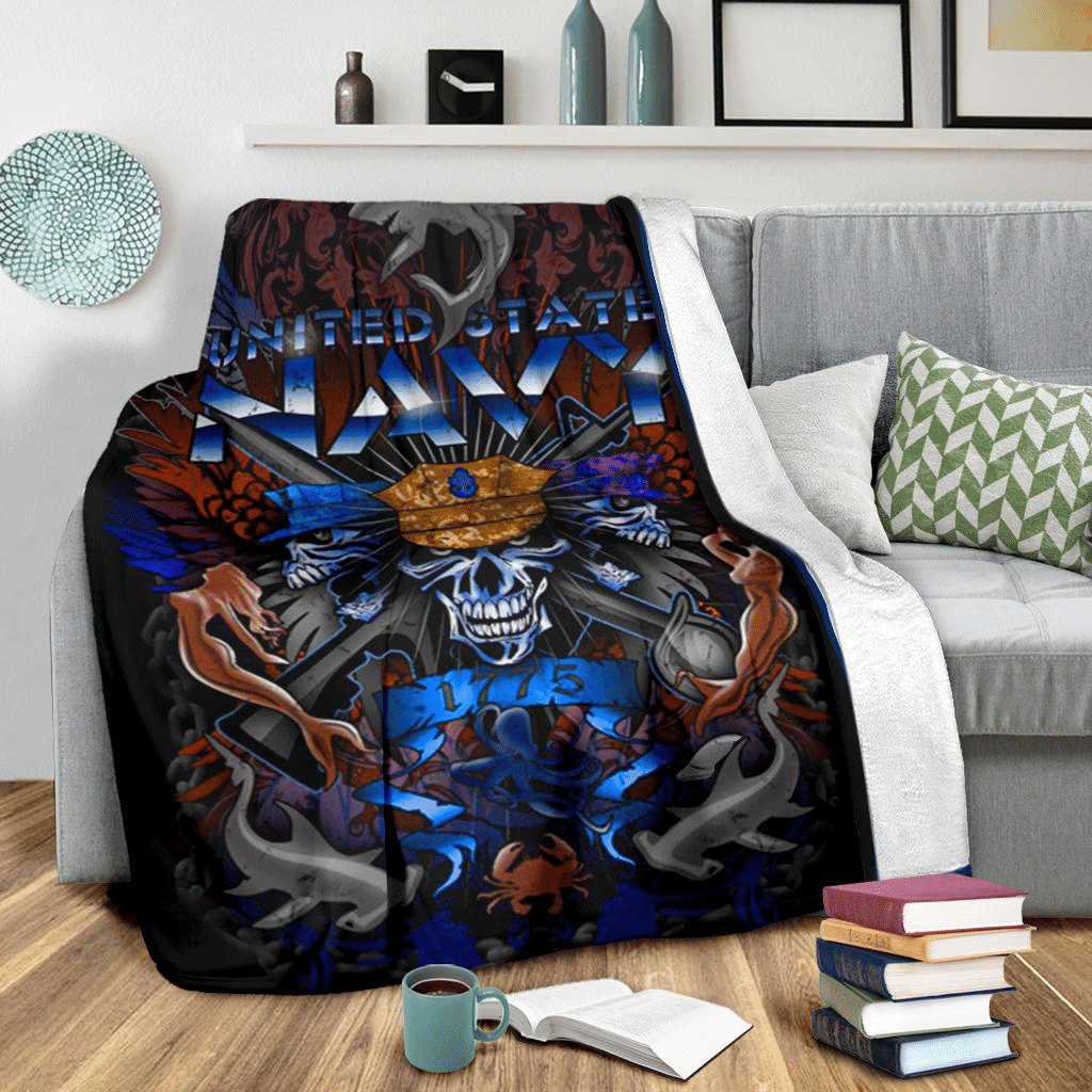 US Navy United States Navy Skull Mermaid Shark Throw Blanket