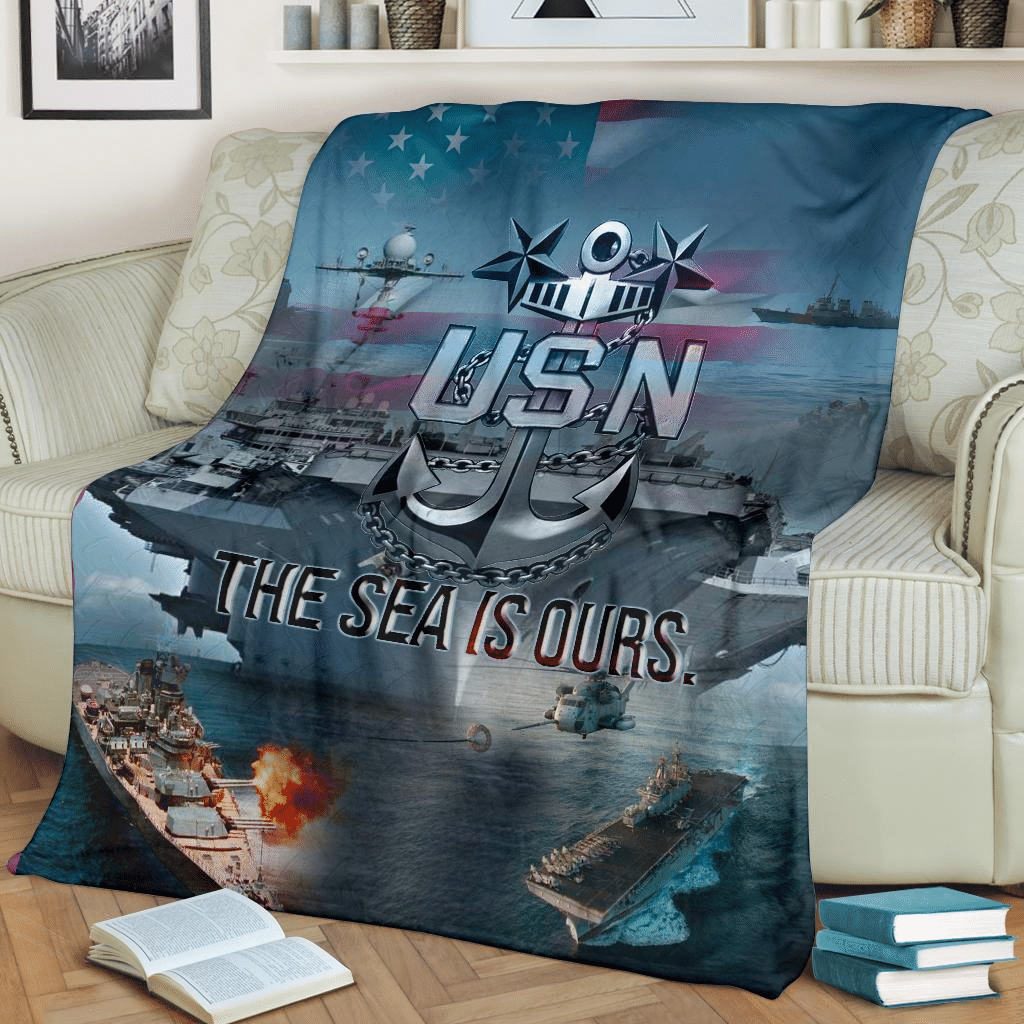 US Navy USN The Sea Is Ours American Flag Throw Blanket