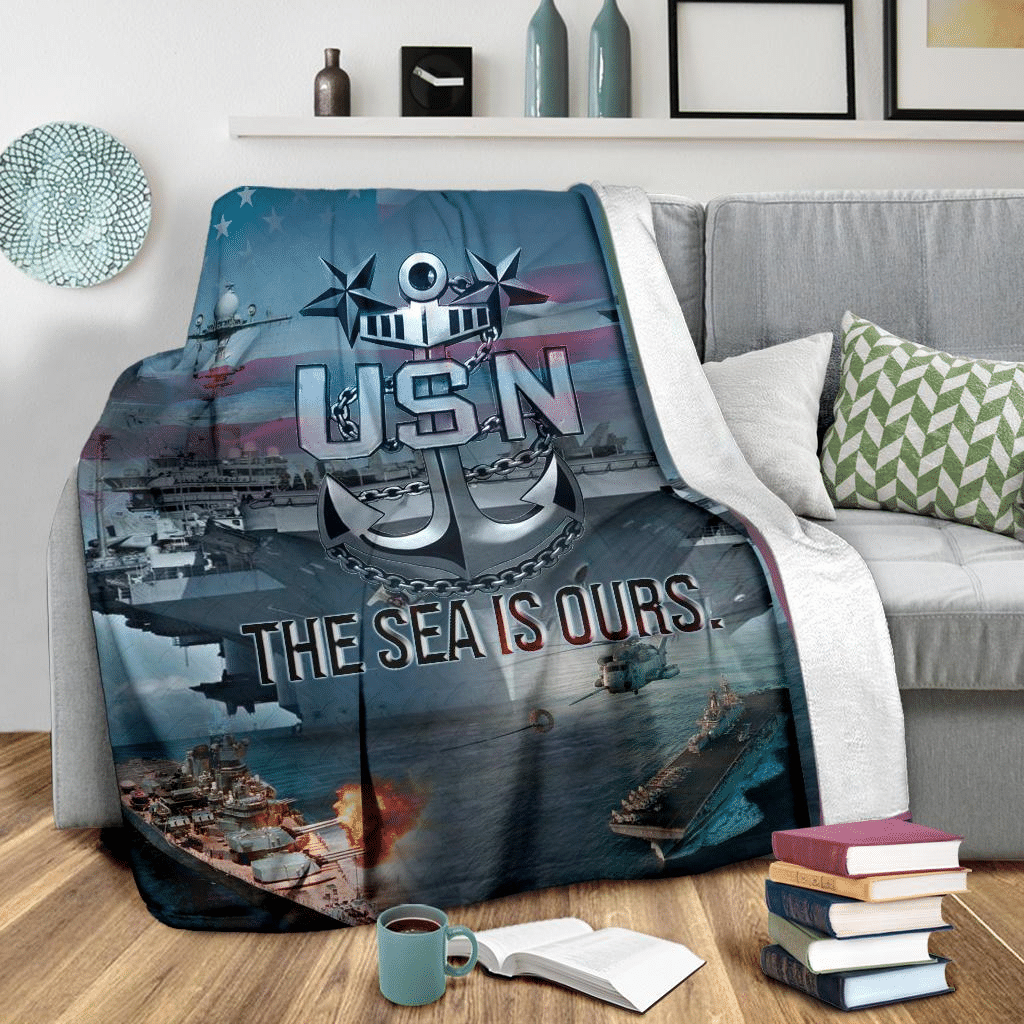 US Navy USN The Sea Is Ours American Flag Throw Blanket