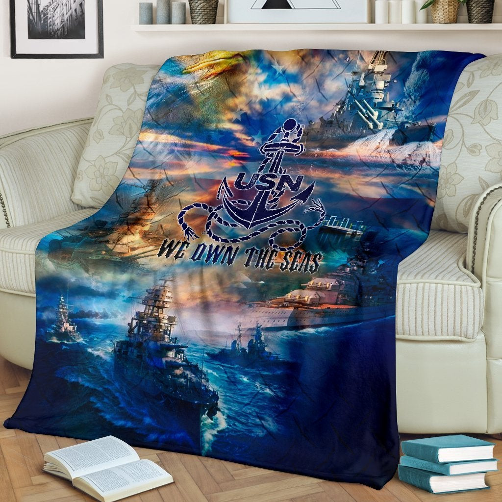 US Navy We Own The Seas Anchor Dark Blue Throw Blanket