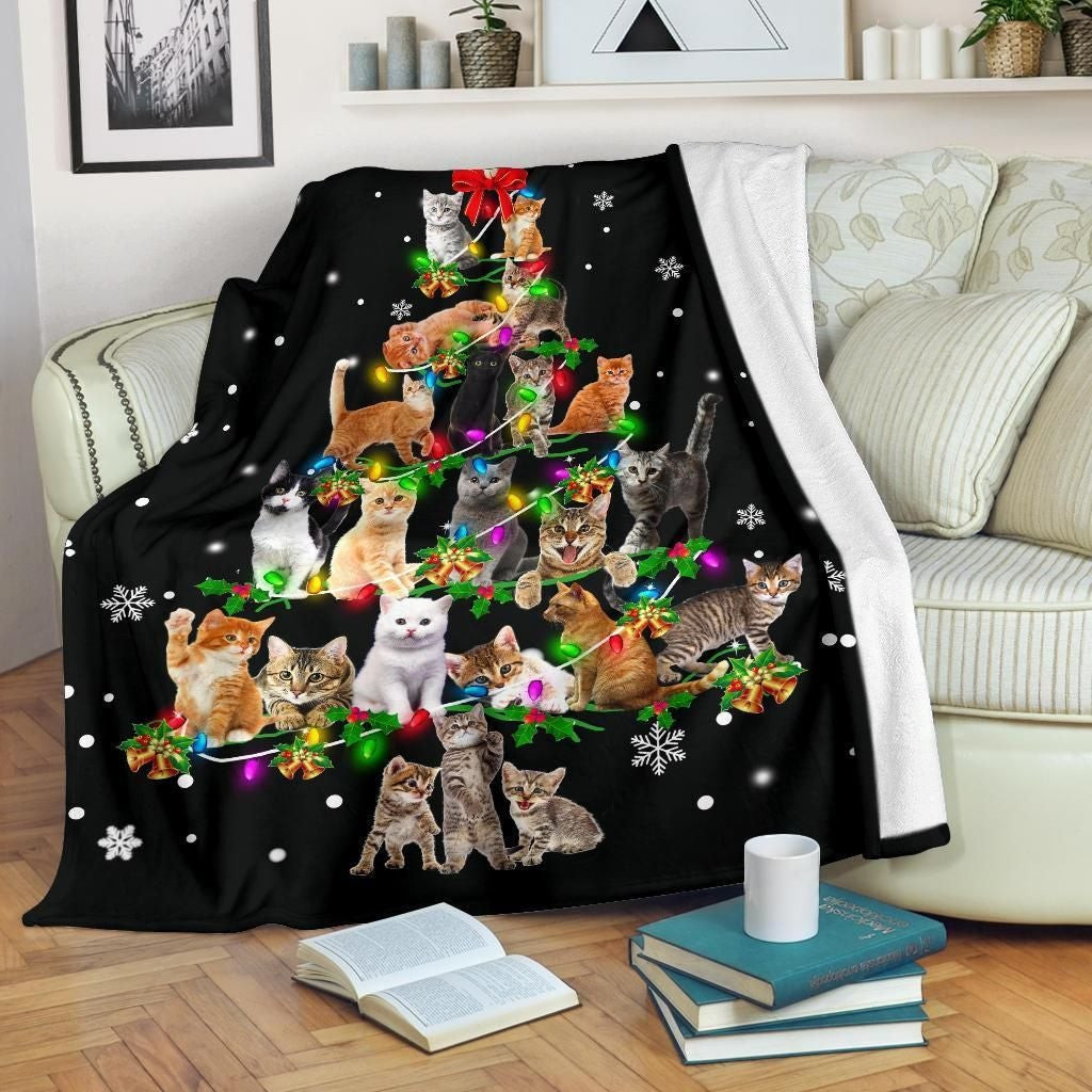 Various Kinds Of Cat Christmas Tree Throw Blanket