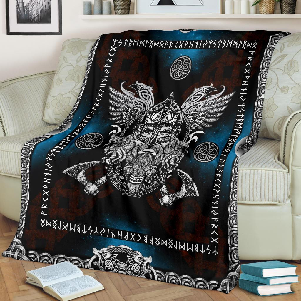 Viking Norse God Odin With Ravens Red Viking Throw Blanket