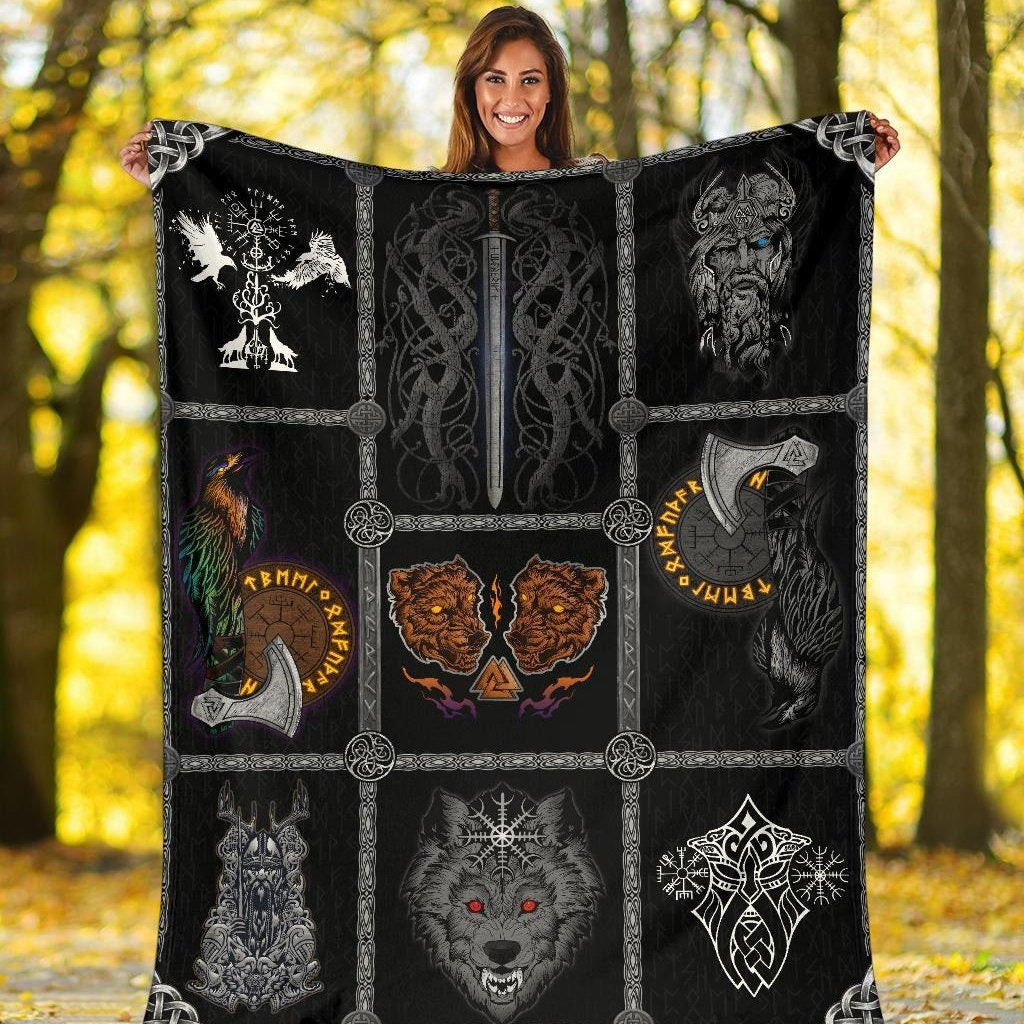 Viking Norse Mythology Wolf Viking Throw Blanket