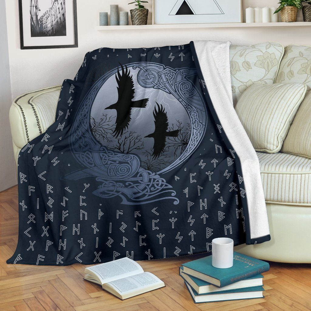 Viking Raven And Old Runes Viking Throw Blanket