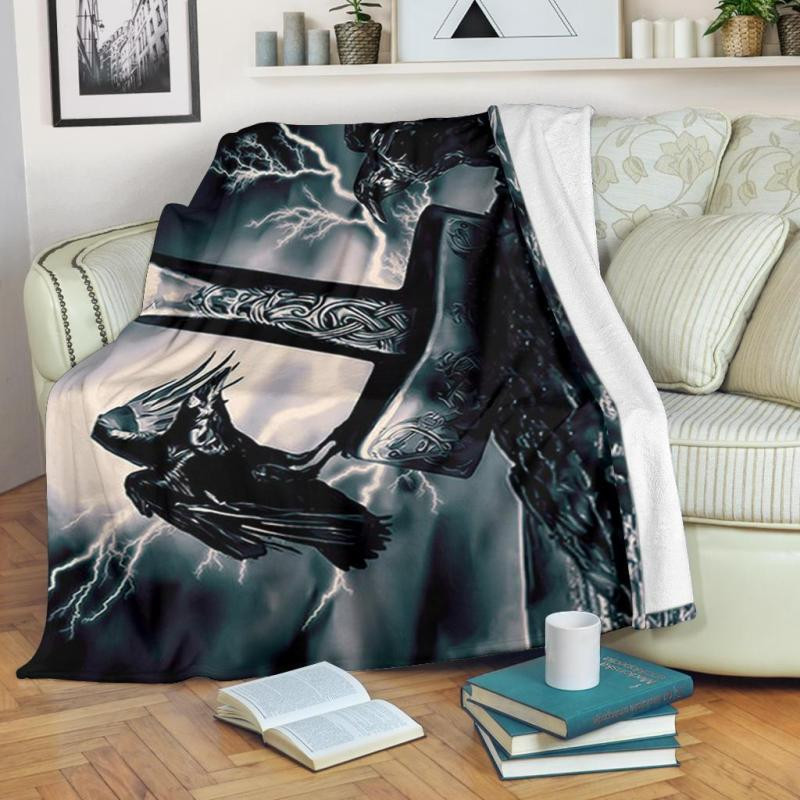 Viking Raven Thor Black Viking Throw Blanket