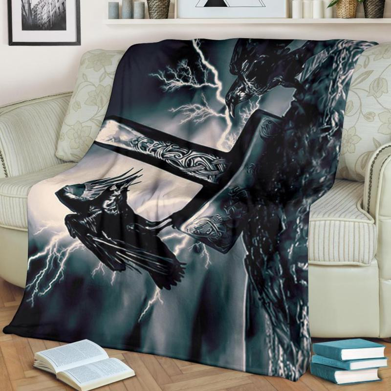 Viking Raven Thor Black Viking Throw Blanket