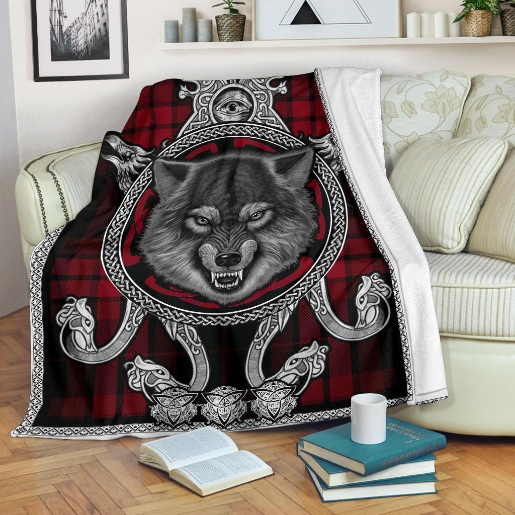 Viking Wolf Odin Norse Red Caro Viking Throw Blanket