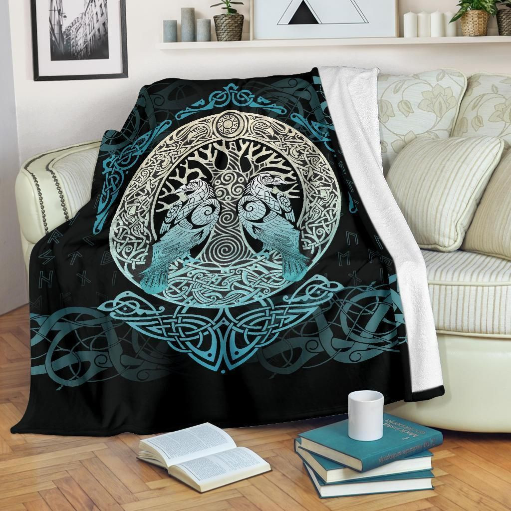 Viking Yggdrasil And Ravens Viking Throw Blanket