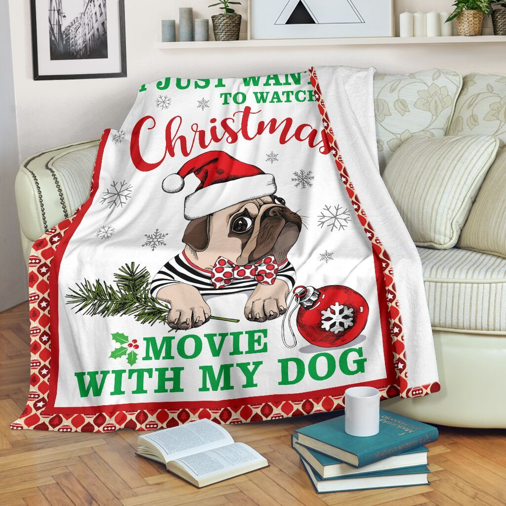 Watch Movie With Pug Christmas Ornament Throw Blanket