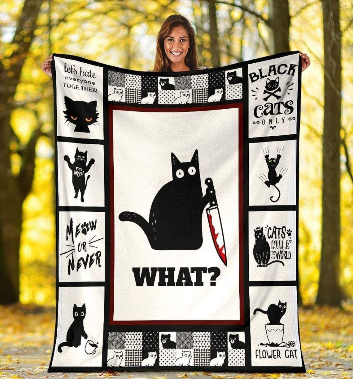 What Funny Murderous Black Cat Gift For Cat Lovers Throw Blanket