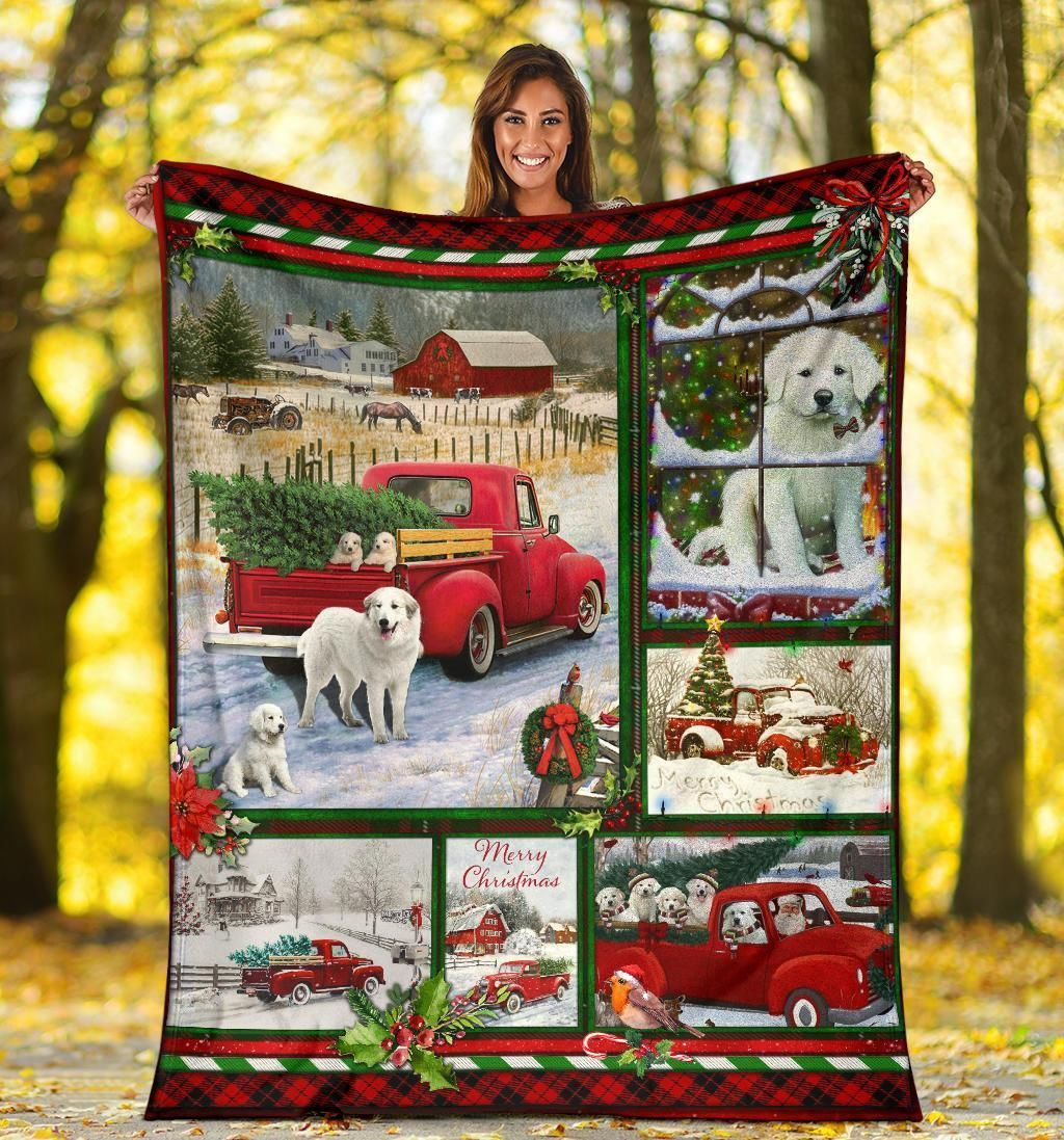 White Labrador Merry Christmas Red Truck Xmas Throw Blanket