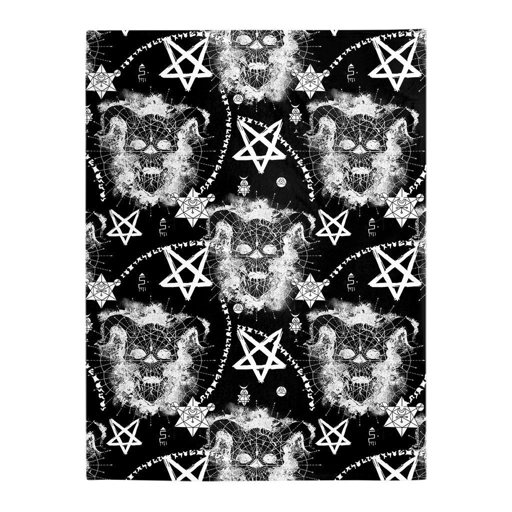 Wicca Devil Skull Black And White Throw Blanket