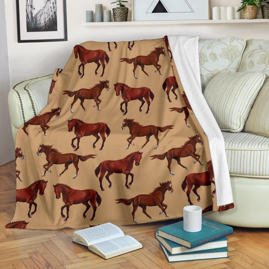 Wild Life Brown Horse Print Pattern Throw Blanket