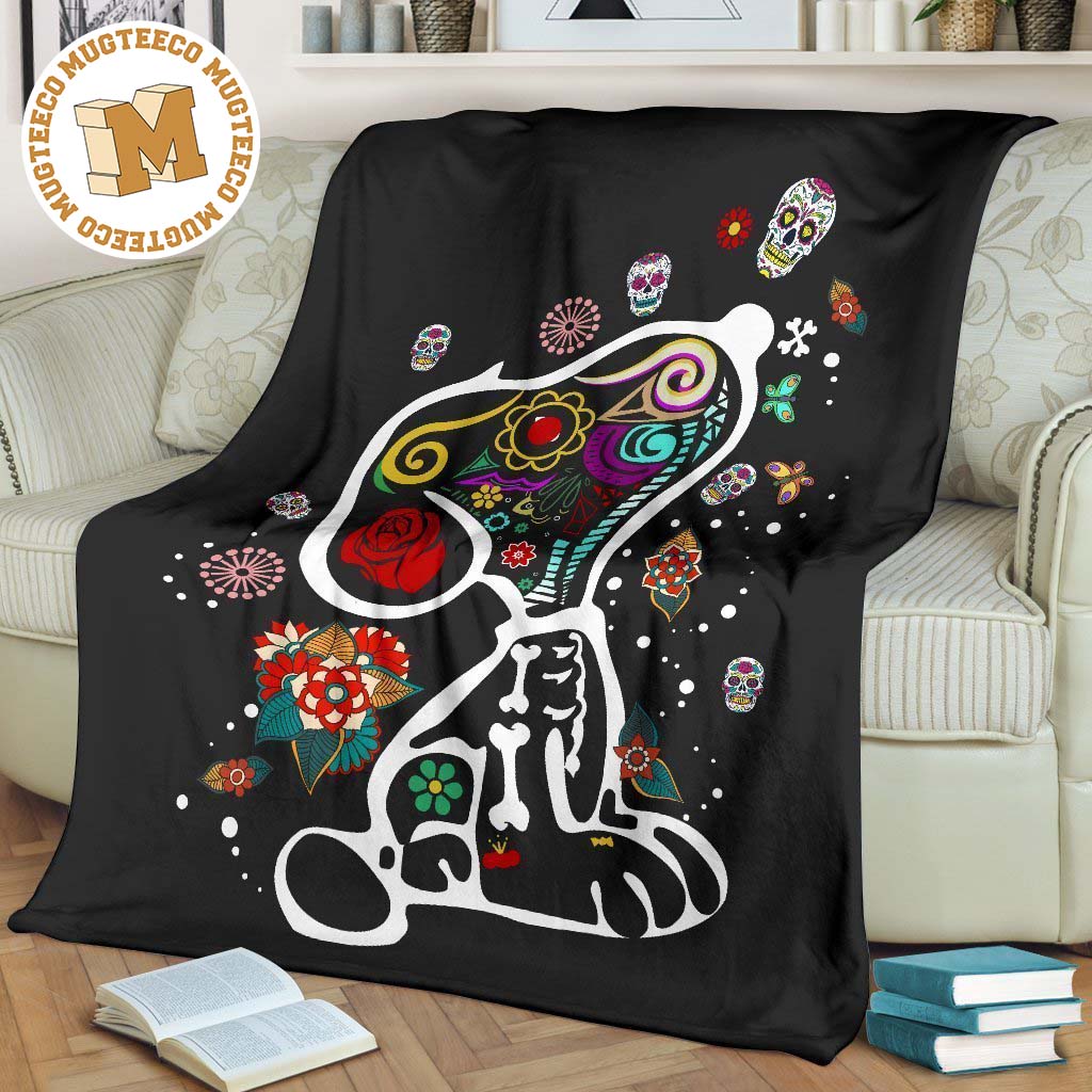 X-Ray Snoopy Sugar Skull Fleece Blanket Bedding Decor Idea