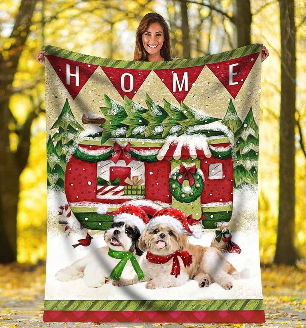 Yorkshire Home And Dog Camping Merry Christmas Throw Blanket