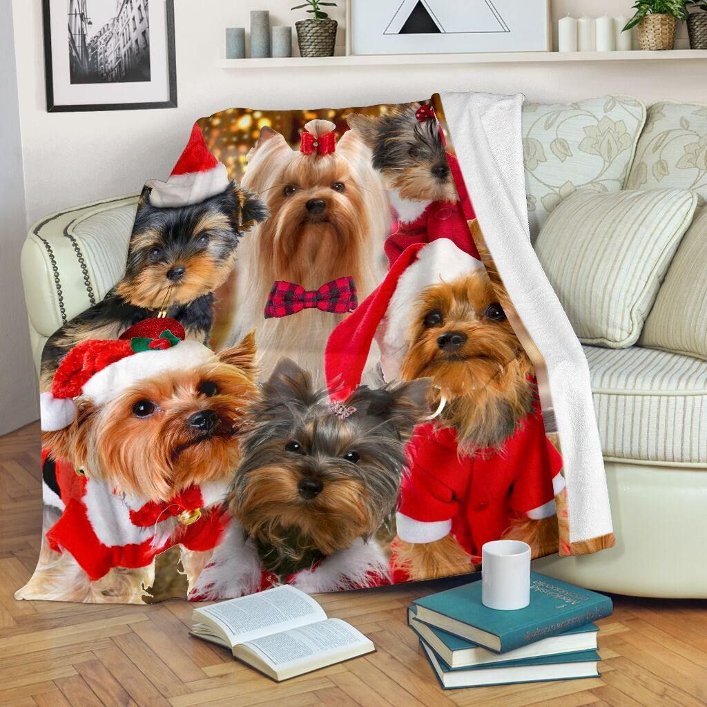 Yorkshire Terrier Hello Christmas Festive Xmas Throw Blanket