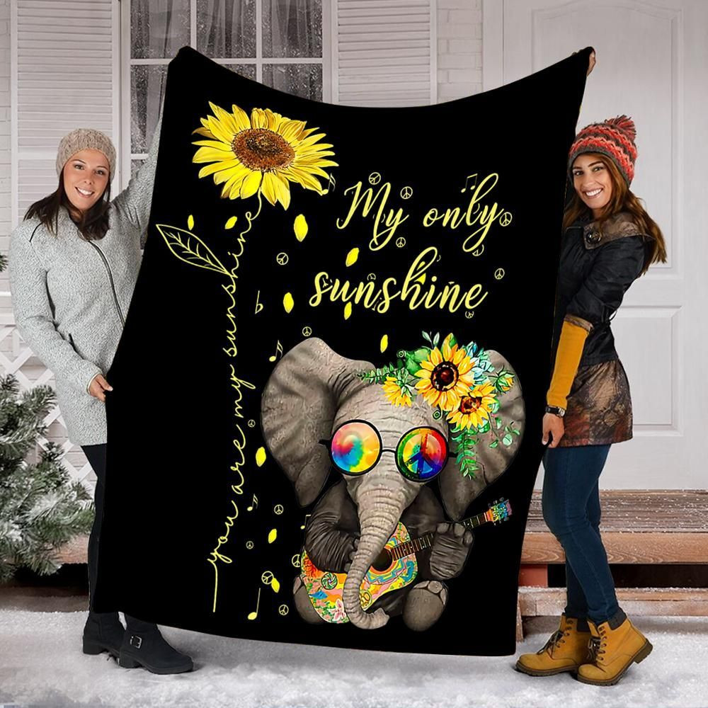 You Are My Sunshine Sunflower Elephant Hippie Throw Blanket