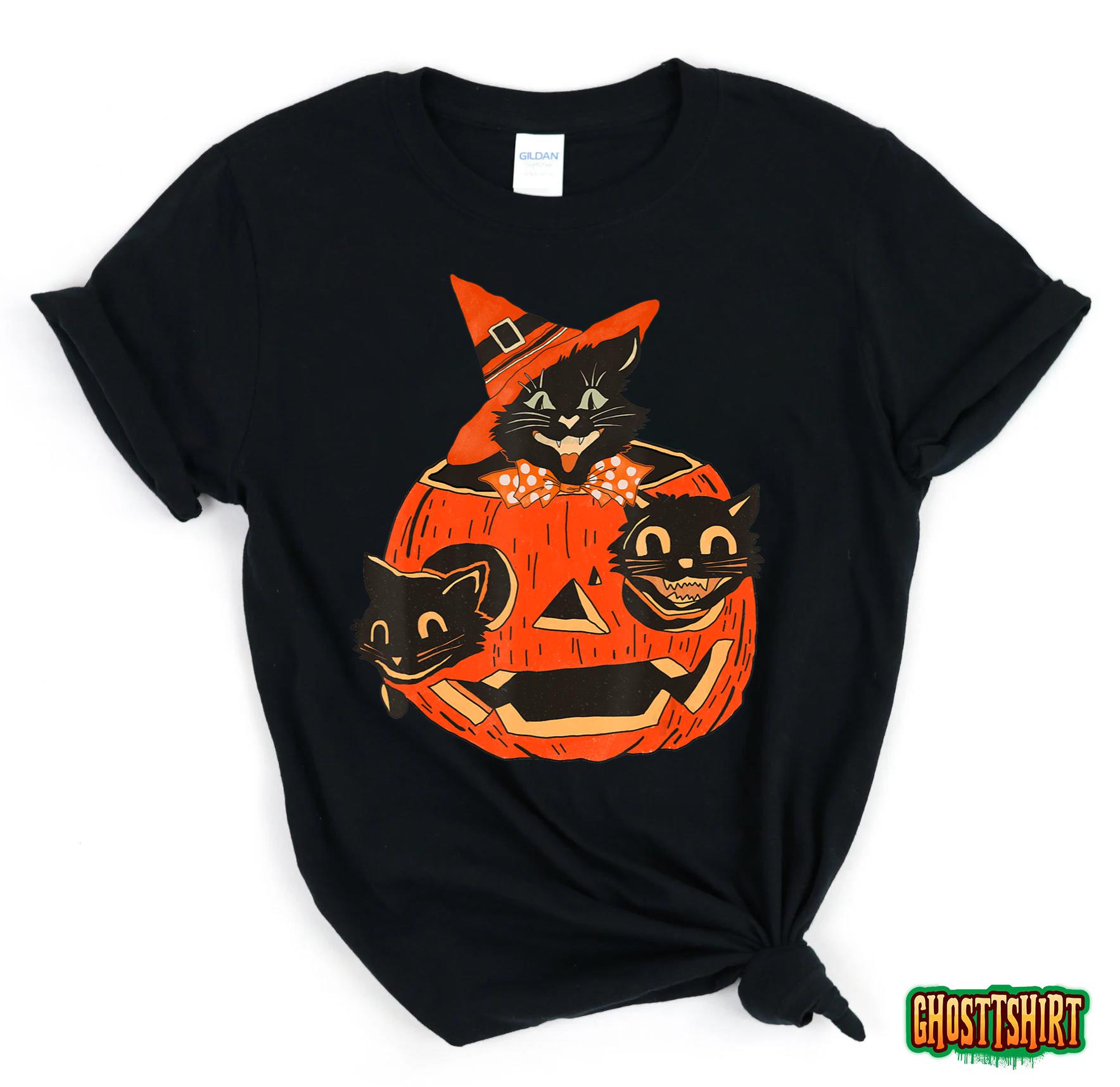 3 Cats Pumpkin Carved Jack O Lantern Cat Halloween Costume T-Shirt