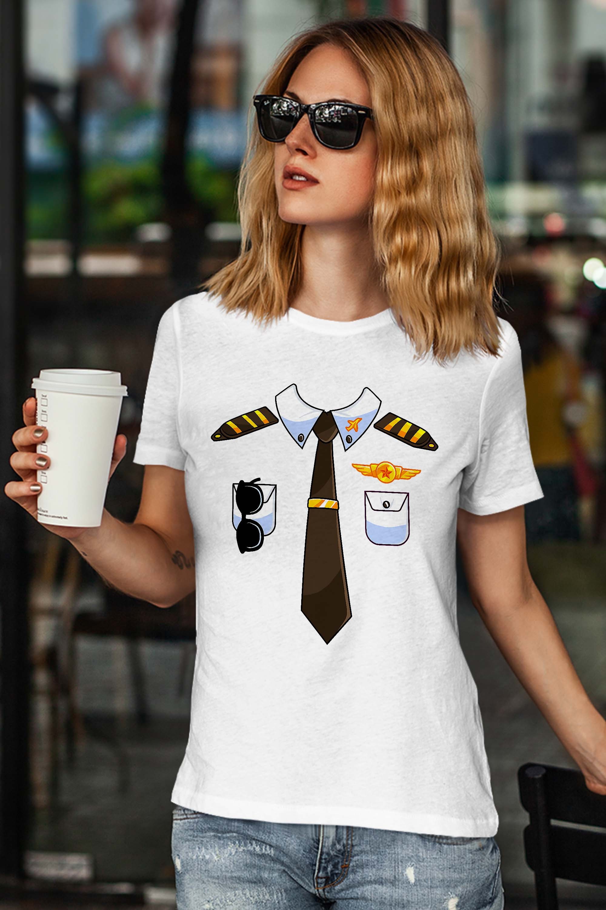 Airplane Pilot Costume Halloween Kids Women Men Toddler Boys T-Shirt