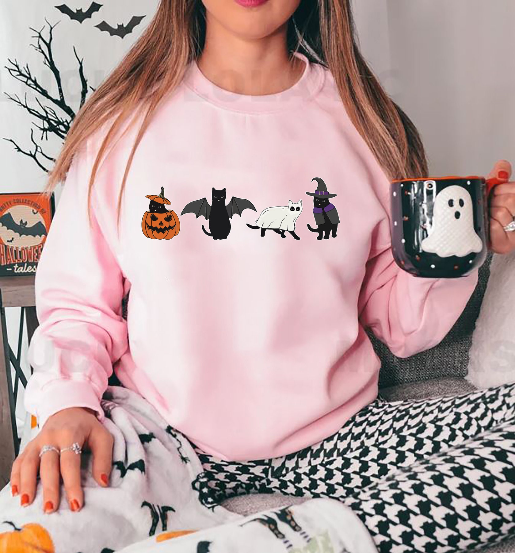 Black Cat Halloween Pumpkin Sweatshirt