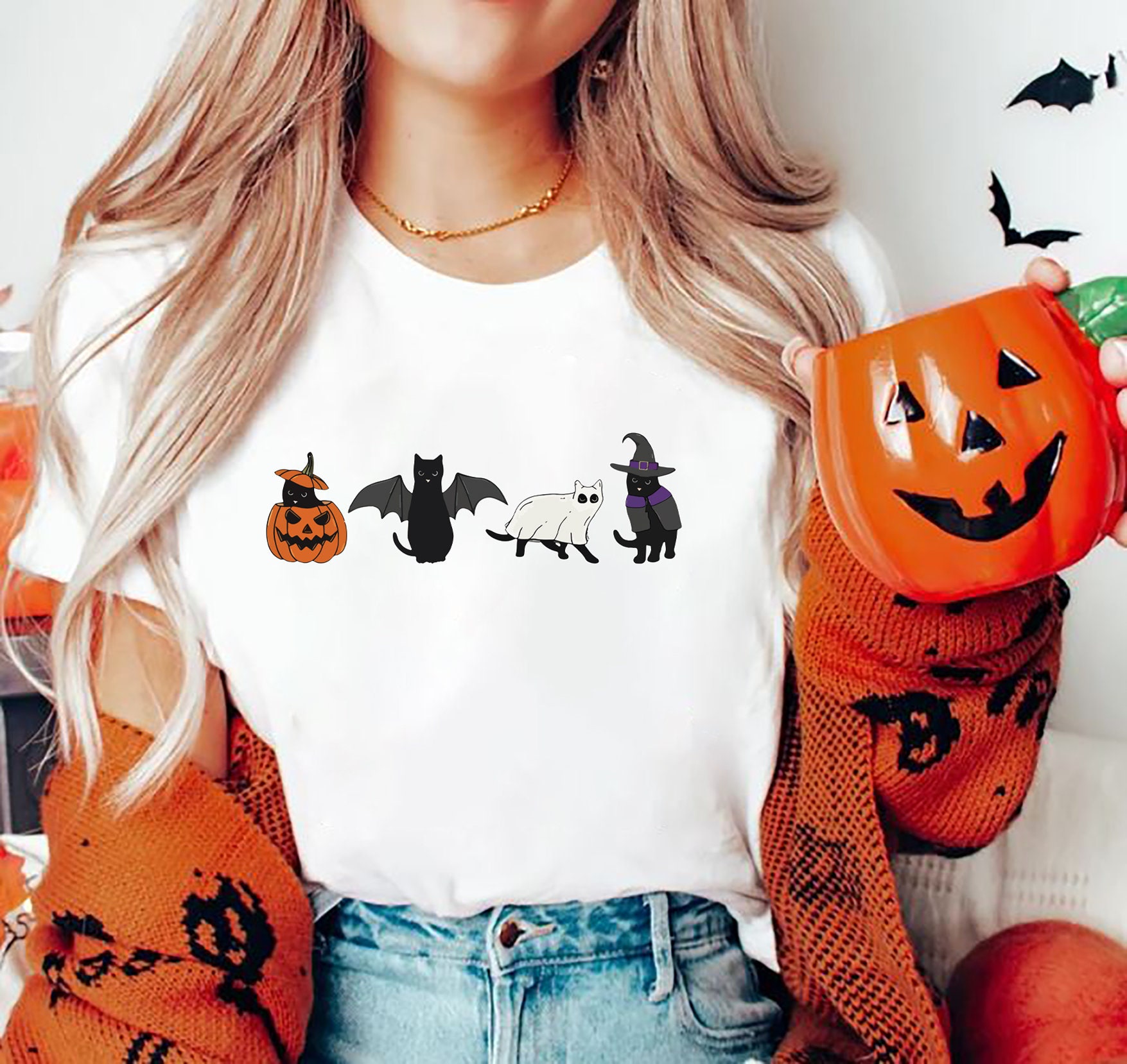 Black Cat Halloween Pumpkin Sweatshirt